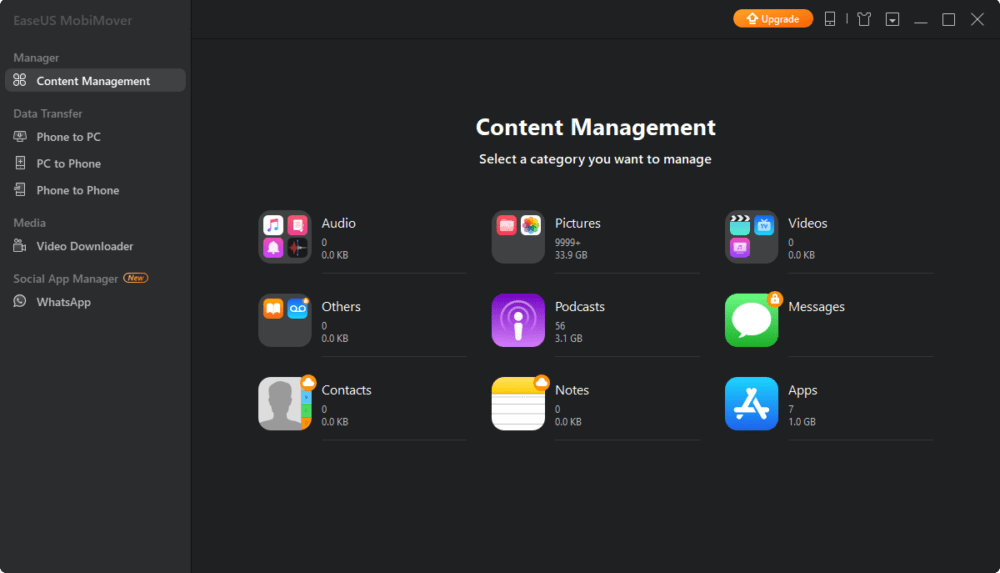 EaseUS MobiMover's Content Manager for your iPhone Files