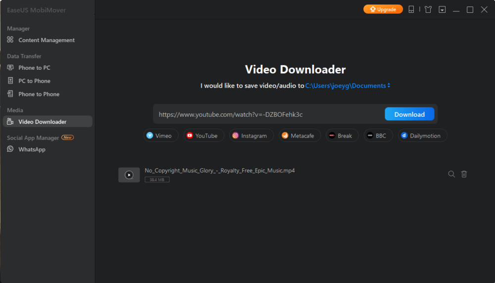 EaseUS MobiMover Free: YouTube Instagram Vimeo BBC Video Downloader